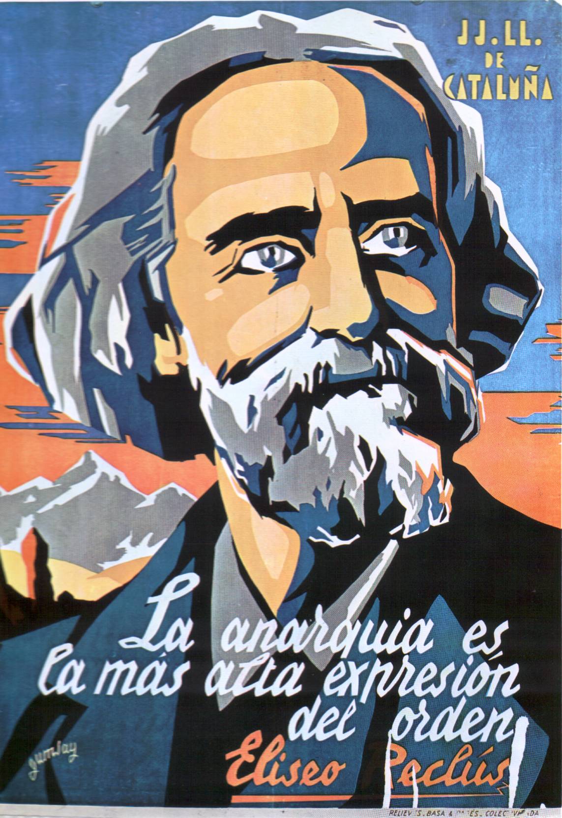 Poster comemorativo para os jovens libertários (DD LL) da Catalunha, de 1937. "A anarquia é a mais alta expressão da ordem".